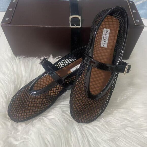 Alaia Black Mesh Flats with Diamond Texture - Picture 1 of 7